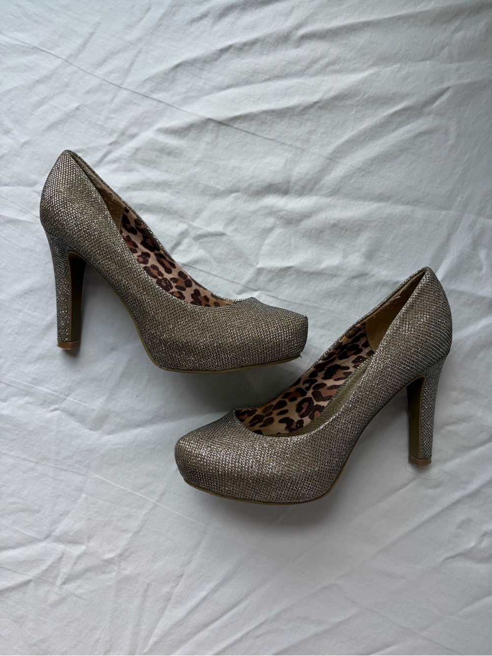 G by Guess Champagne Glitter Platform Pumps